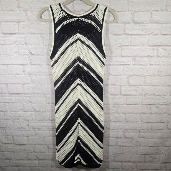 MY Willow & Wind Black Ivory Crochet Knit Dress NWT Sze L Coastal Beach Vacation - Picture 4 of 9